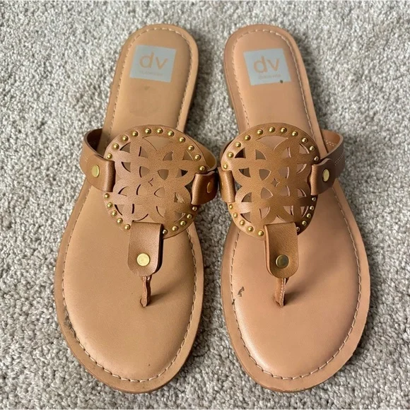 Dolce Vita Gionna Everyday Flat Sandals Flip Flop Tan Strappy Beachy Travel - Picture 2 of 6